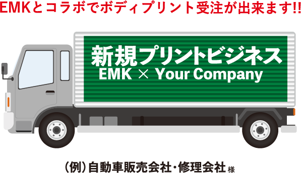 EMKとコラボでボディプリント受注が出来ます!!  新規プリントビジネス EMK × Your Company（例）自動車販売会社・修理会社様